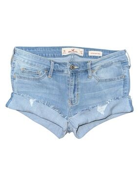 Hollister Low Rise Micro Mini Jean Booty Shorts Light Wash Distressed Y2K sz 27